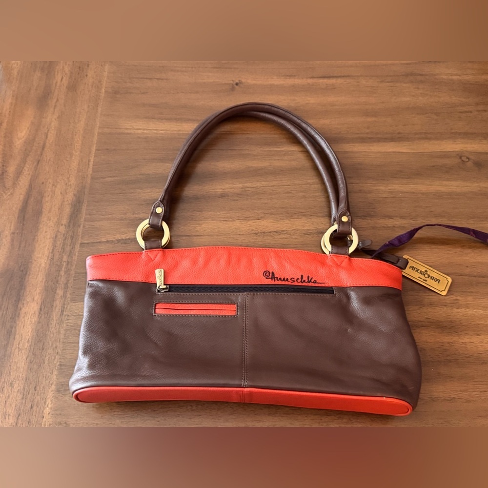 Anuschka Hand-Painted Floral Leather Shoulder Bag - Brown and Red - Picture 5 of 12